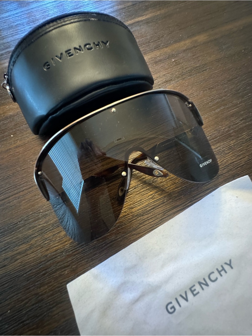Vintage Givenchy SGVA17 COL 0A39 110 shield amber gold semi-frame sunglasses
